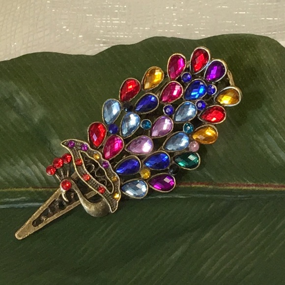 Peacock Hair Clip Multicolor - Picture 3 of 8